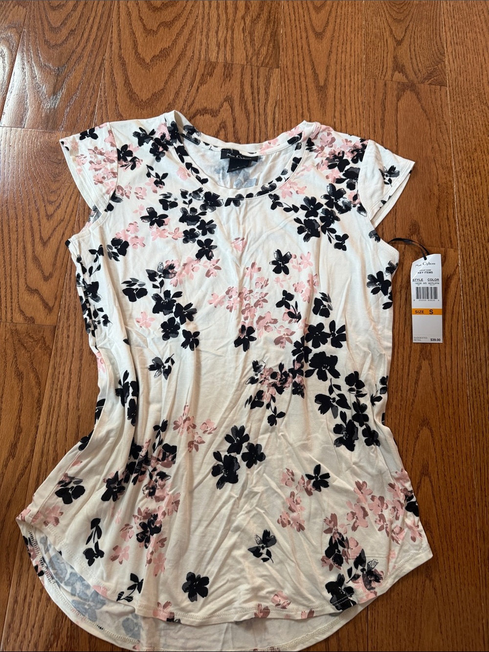 Nue Options Cream Floral Scoop Neck Tank Top with Pink & Black Flowers